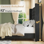 Jocisland Queen Size Bed Frame with 51.6” Wingback Tufted Velvet Headboard, Modern Upholstered Platform Bed, No Box Spring Needed, Easy Assembly, Black