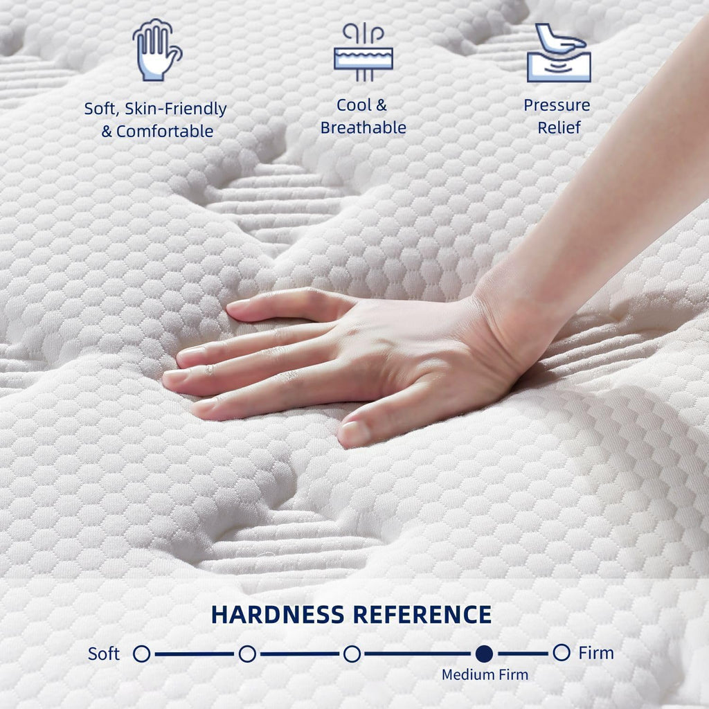EEN EEN SLEEP 12 Inch Medium Firm King Size Mattress Upgraded King Hybrid Mattresses in A Box with Gel Memory Foam & Pocket Springs, Strong Edge Support,Pressure Relief,CertiPUR-US,365-Night Trial