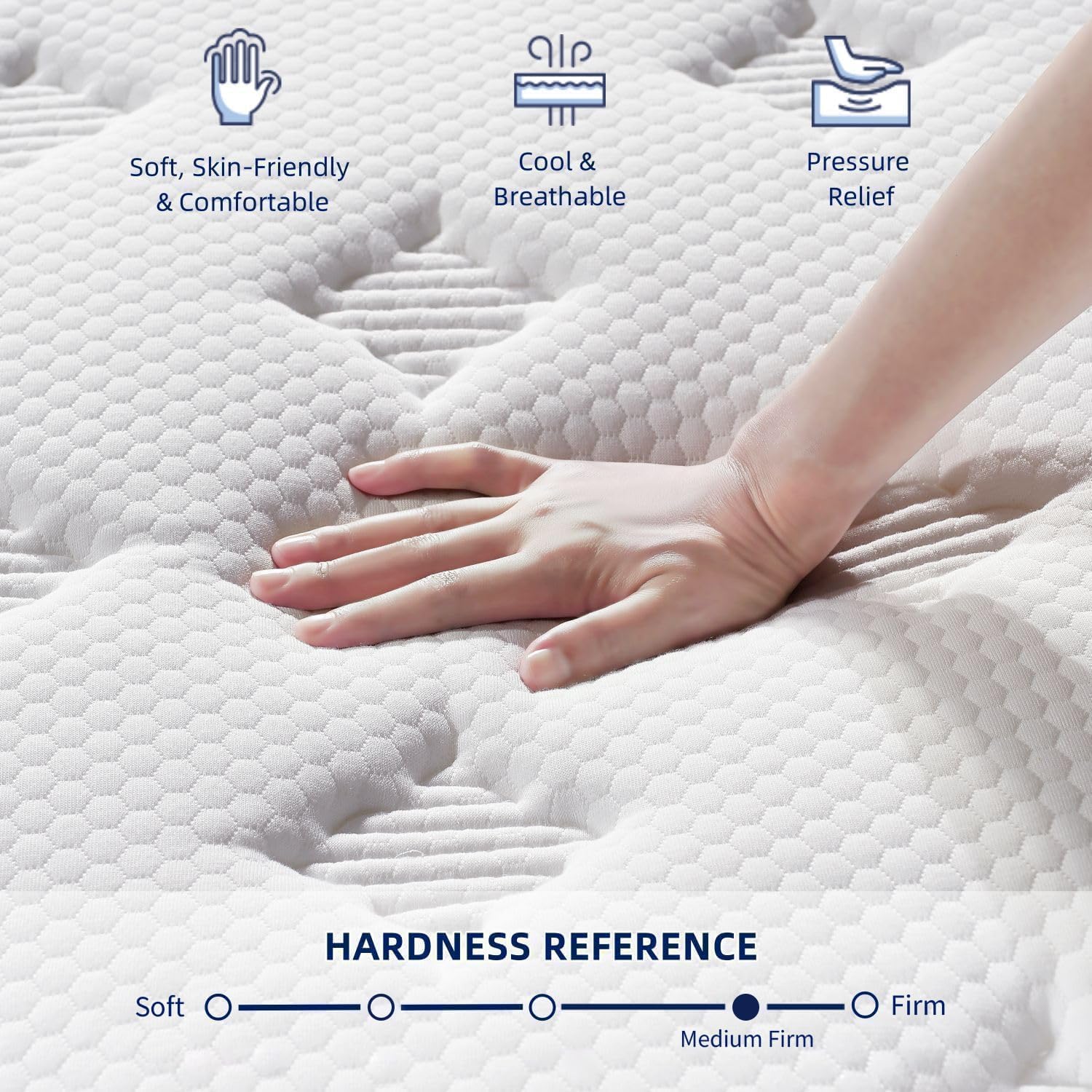 EEN EEN SLEEP 12 Inch Medium Firm King Size Mattress Upgraded King Hybrid Mattresses in A Box with Gel Memory Foam & Pocket Springs, Strong Edge Support,Pressure Relief,CertiPUR-US,365-Night Trial