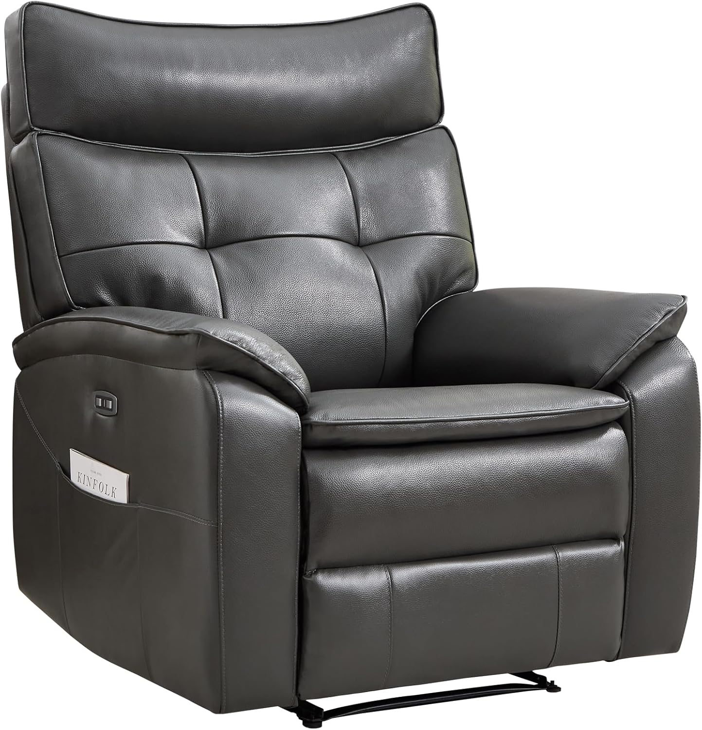 CANMOV Genuine Leather Recliner Chair,Power Recliner Chair for Adults,Electric Single Reclining Sofa with Overstuffed Armrest and Backrest for Living Room,Dark Grey