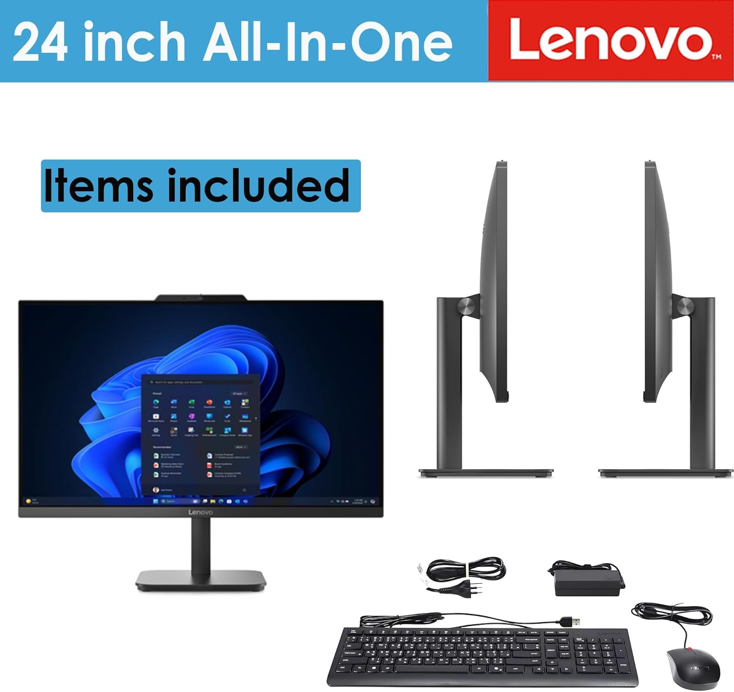 Lenovo AIO 24" FHD All-in-One Desktop Computer  Lifetime Office 365 for Web  Intel 4-Core Processor  8GB DDR4 RAM  512GB PCIe SSD  WiFi 6  Bluetooth 5.2  HDMI  Onyx Black  KB  Windows 11 Home