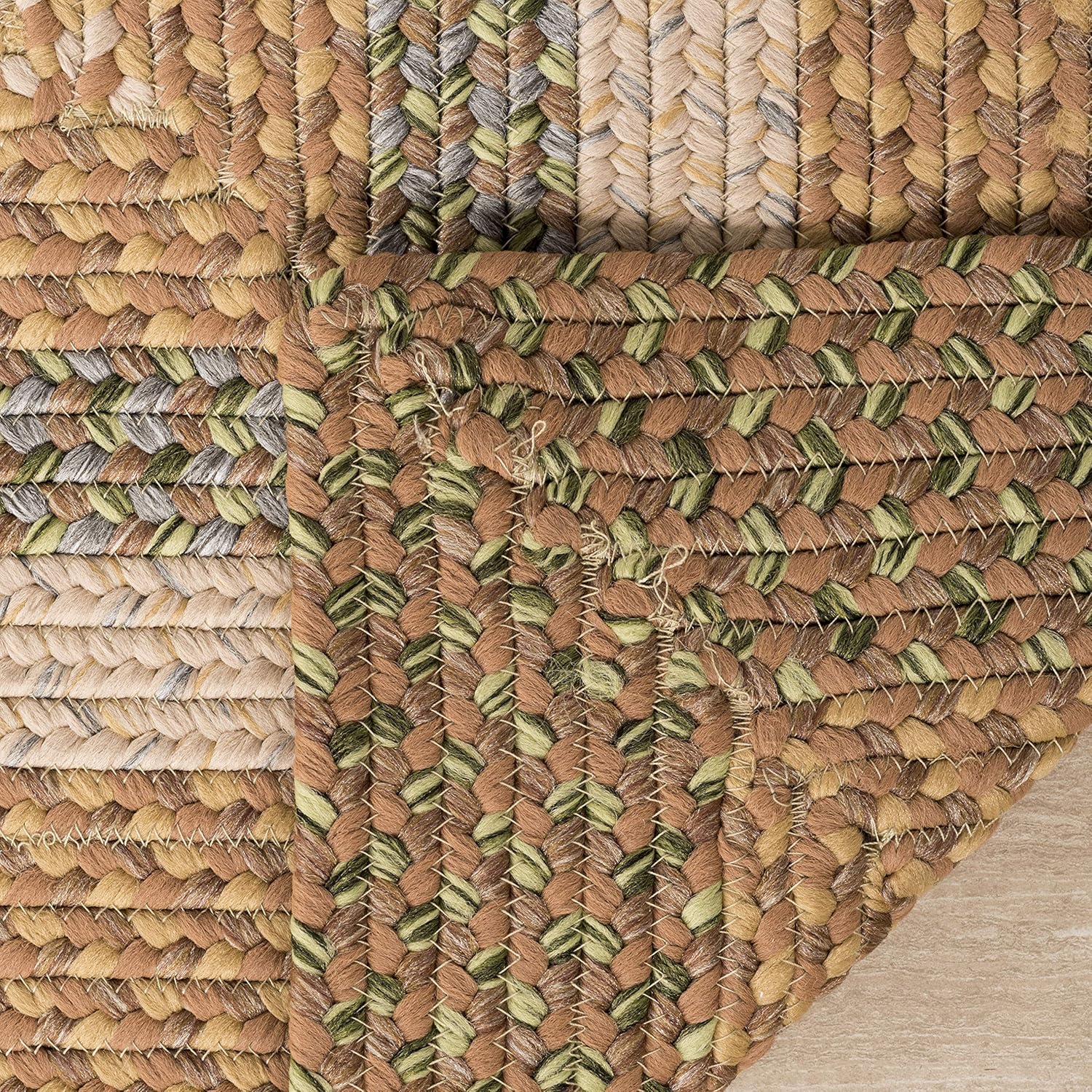 SAFAVIEH Washable Rug Outdoor Braided Collection - 8' x 10' Oval, Tan & Multi, Handmade & Reversible, Non-Shedding & Easy to Clean, Ideal for Patio, Backyard, Mudroom (BRD314A)