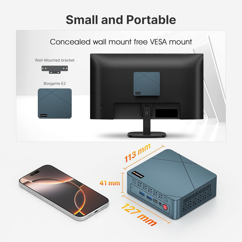 BOSGAME E2 Mini PC Ryzen 5 3550H(Max 3.7GHz) DDR4 Mini Computers  16GB RAM 512GB NVMe SSD  Dual HDMI  4 USB Ports  1 RJ45 Ethernet Ports  Wi-Fi 5  BT5.0