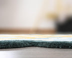 Hand-Tufted Wool Rug with Scalloped Edges | Checkered Light Blue Plaid Pattern Yellow Motif | Cozy Soft Area Rugs Carpet for Living Room, Bedroom, Nursery (Light Blue, Mustard Yellow, 5' x 8')