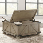 Signature Design by Ashley Aldwin Farmhouse Square Coffee Table with Lift Top for Storage, Grayish Brown