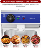 DULONG Commercial Electric Deep Fryer,10.57/10L Countertop Stainless Steel Deep Fryer with Basket,1500W Temperature Control Single Large Tank Fryer for Restaurant Home Kitchen