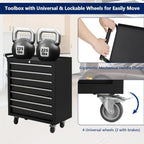 24-inch 7-Drawer Rolling Tool Chest with Lock System, Portable Tool Box with Wheels, Secure Storage Cabinet for Warehouse, Workshop, and Repair Shop, Black