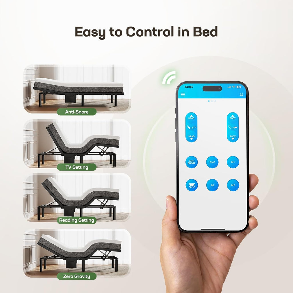 Marsail MS01-2 Twin XL Adjustable Bed Base with Massage-APP Connects Adjustable Bed Frame with 4 Height Options, 3 Minutes Fast Assembly, Wireless Control Adjustable Bed with Under-Bed Nightlight