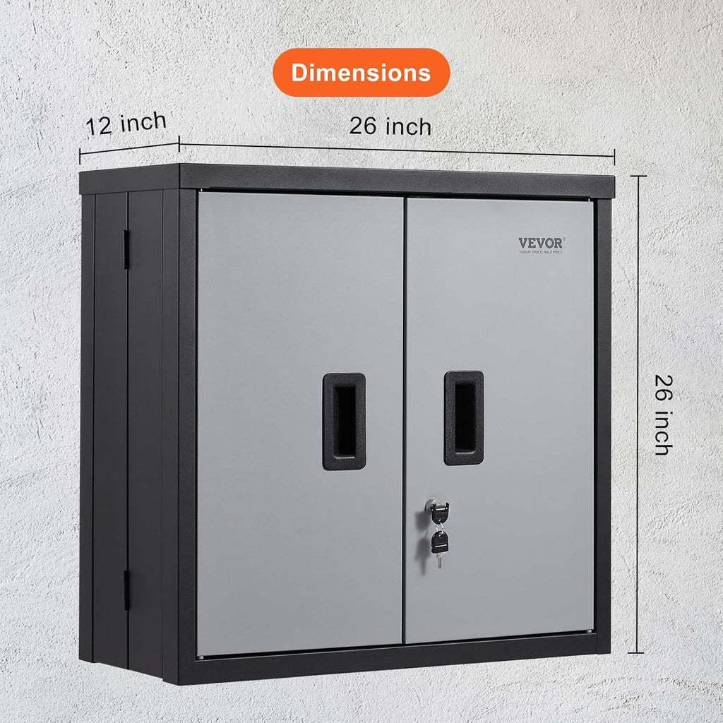 VEVOR Foldable Wall Cabinet, Metal Garage Locker Mounted 26" Small Tool Chest 240 LBS Loading Capacity Adjustable Shelf Magnetic Door File for Warehouse Office Home Black