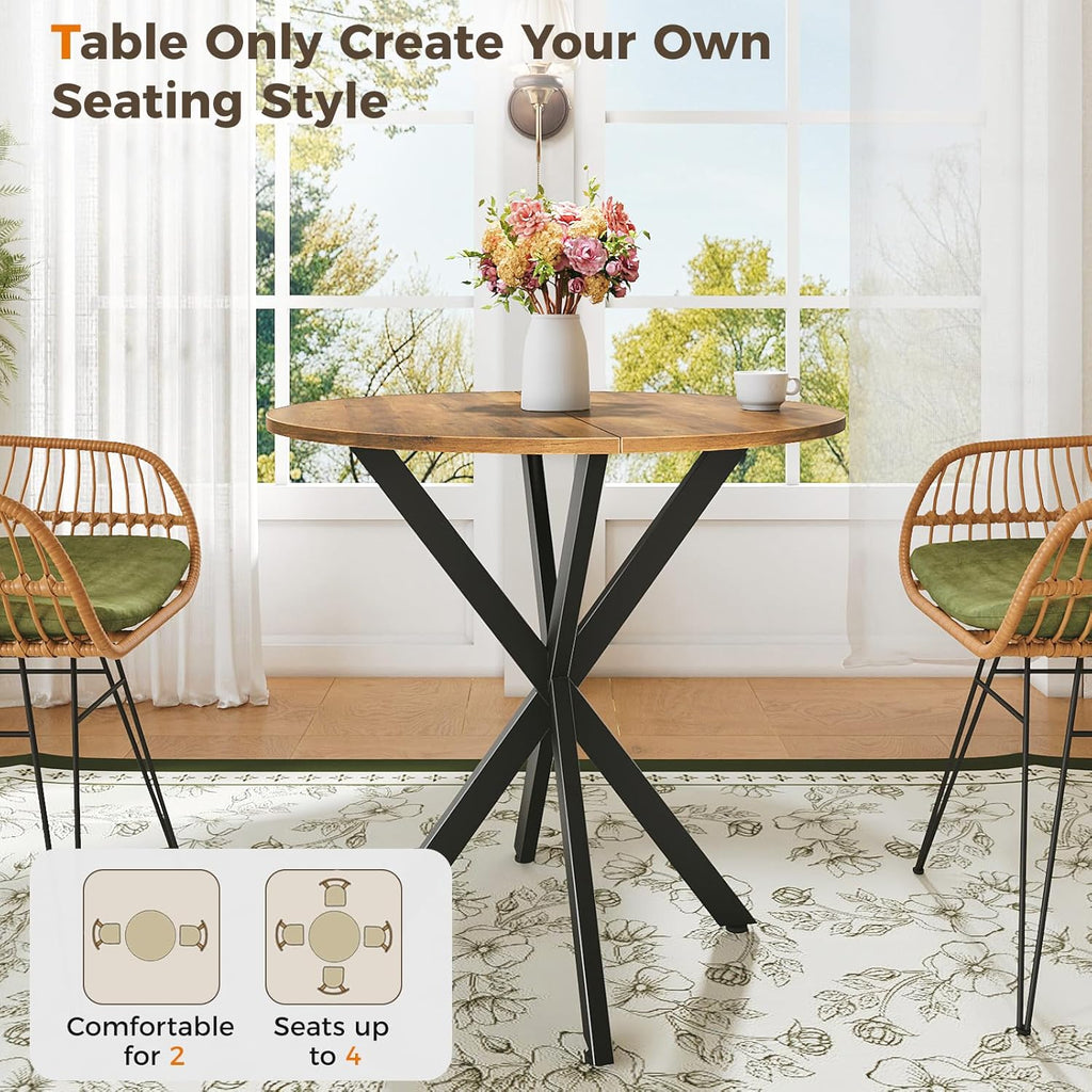 Unovivy 31.5" Small Round Dining Table for 2-4, Space Saving Circle Kitchen Dinner Table, Industrial Mid Century Modern Dining Room Desk for Kitchen, Apartment, Light Brown