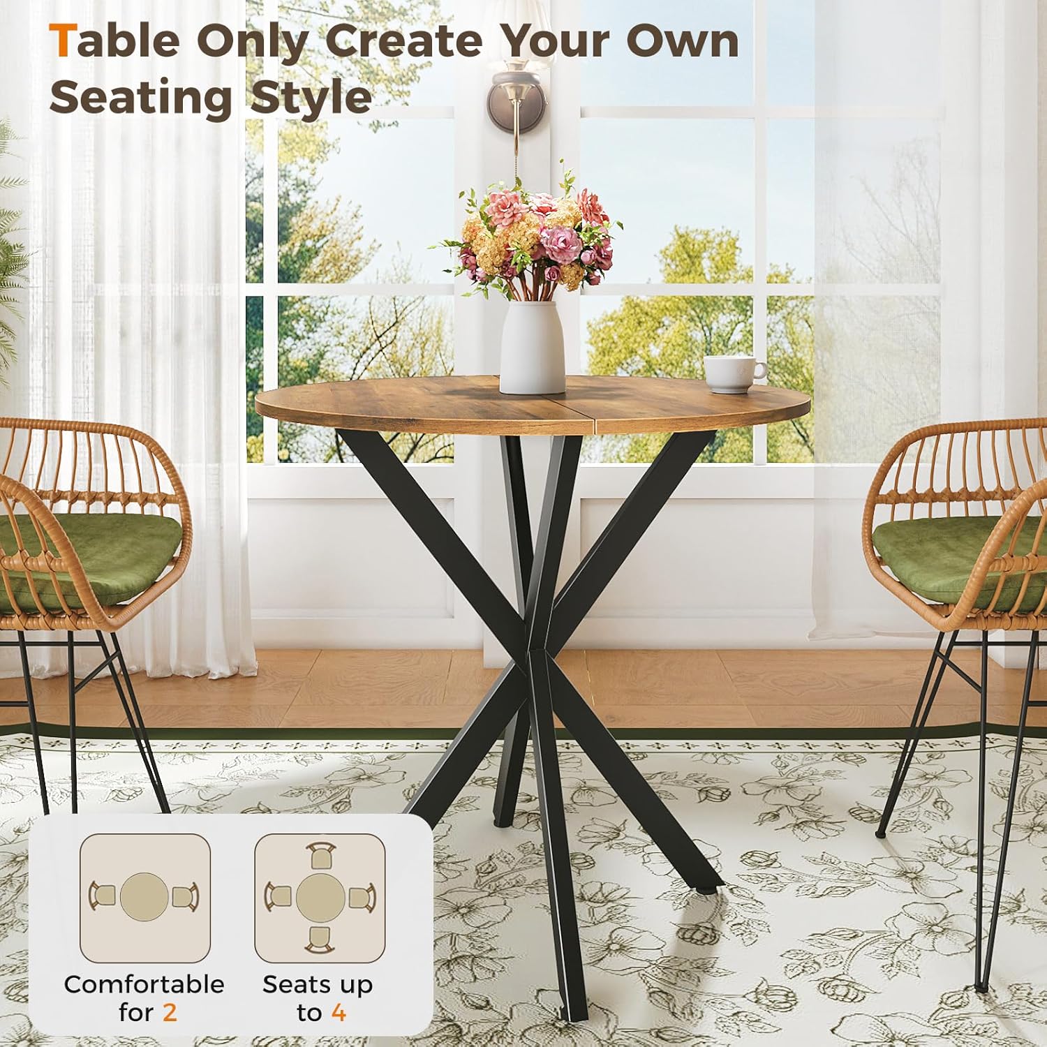 Unovivy 31.5" Small Round Dining Table for 2-4, Space Saving Circle Kitchen Dinner Table, Industrial Mid Century Modern Dining Room Desk for Kitchen, Apartment, Light Brown