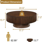 Rovibek Fluted Round Coffee Table, 31.5" Modern Wooden Coffee Table with Fluted Base, Circle Accent Center Table for Living Room Apartment Office Small Space, Easy Assembly (Walnut)