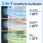 Windowless Air Conditioner Portable 1800CFM w/4 Modes&3 Speeds, 15H Timer&20 FT Remote, 3 Gal Tank for 24H Cooling Swamp Cooler, 4Ice Packs, 120° Swing Evaporative Air Cooler No Hose for Room