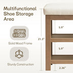 2 Tier Shoe Rack Bench with Cushion, Solid Wood Shoe Benches, Mid-Century Modern Shoe Storage Bench for Entryway, Hallway, Living Room, Closet, Front Door Entrance, (Beige, 39.4")