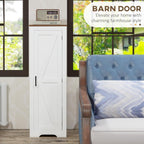 HOMCOM Farmhouse Storage Cabinet with Adjustable Shelf, Single Barn Door Small Bathroom Storage Cabinet for Living Room, Floor Pantry Cabinet, White