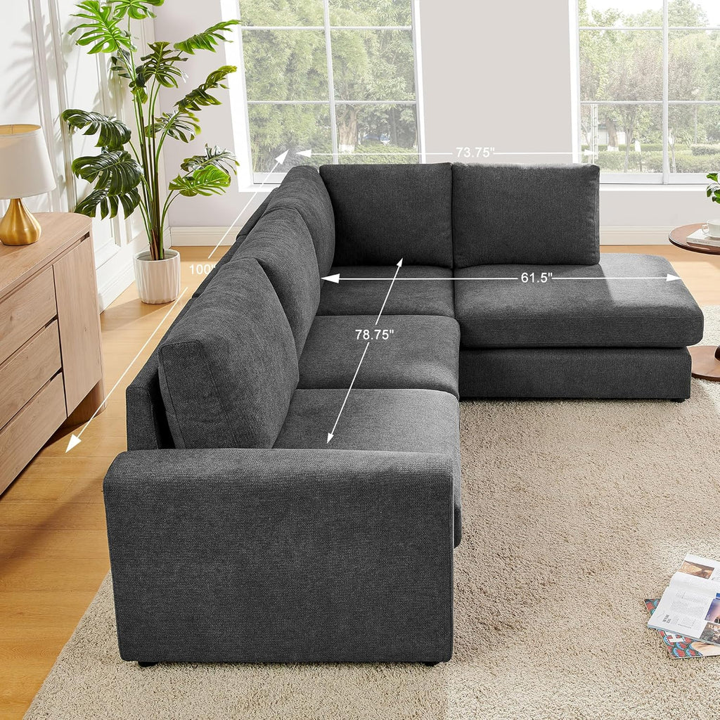 100“ L Shaped Couch with Reversible Chaise Sectional Sofa Corner Couches for Living Room,Apartment and Compact Spaces (Grey)