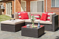 Vongrasig 5 Piece Patio Furniture Sets  Outdoor Patio Set Sectional Sofa  All-Weather PE Rattan Outdoor Couch with Ottoman  Glass Table for Garden  Backyard  Porch  Beige