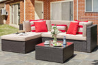 Vongrasig 5 Piece Patio Furniture Sets  Outdoor Patio Set Sectional Sofa  All-Weather PE Rattan Outdoor Couch with Ottoman  Glass Table for Garden  Backyard  Porch  Beige