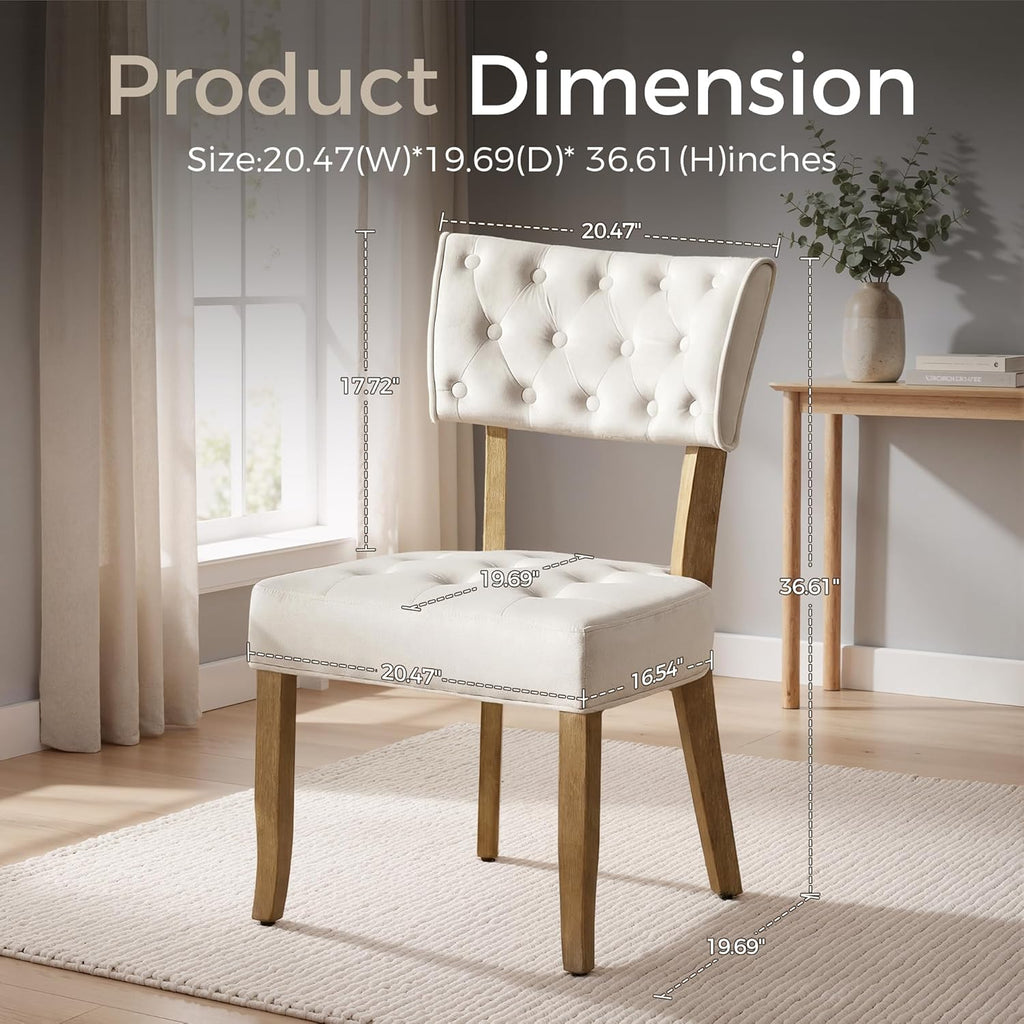 UVV Wooden Dining Chairs Set of 4, Mid Century Tufted Upholstered Kitchen Chairs Dining Room Chairs, Velvet Farmhouse Dinner Chair for Kitchen Dining Room, Beige