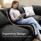 KKL 150" U Shaped Sectional Modular Boneless Sofa, 6 Seater Cloud Couch with Ottoman, Corduroy Sectional Couches for Living Room Bedroom, Black