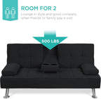 Best Choice Products Linen Modern Folding Futon, Reclining Sofa Bed for Apartment, Dorm w/Removable Armrests, 2 Cupholders - Black