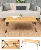 Sleekform Folding Wooden Coffee Table - Collapsible 20x40 Light Wood Mini Desk - Lightweight Foldable Coffee Table for Small Spaces - Fold Up Hairpin Legs - Birch Wood Finish