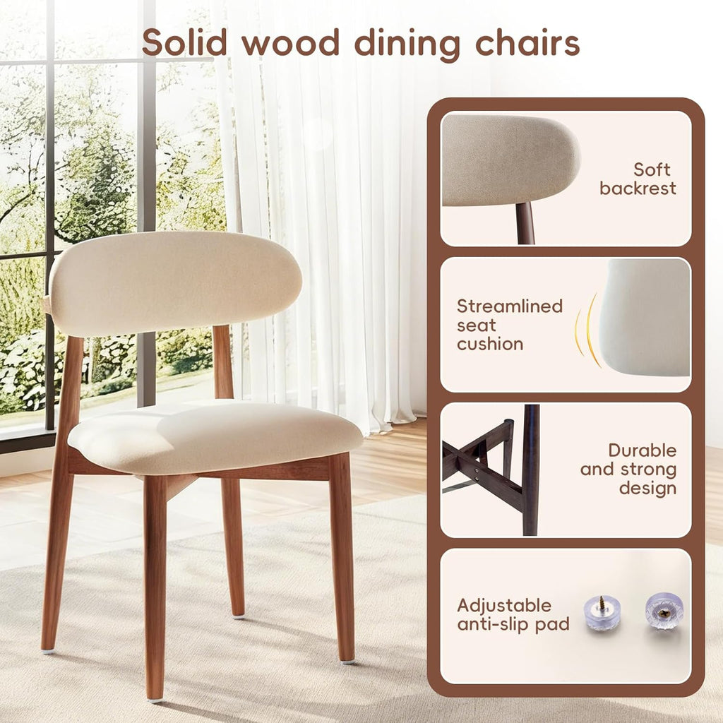 Wood Dining Chairs Set of 4, Modern Kitchen Chair, Upholstered Dining Chair with Ergonomic Backrest and Non-Slip Foot Pads, Farmhouse Dining Chairs Very Strong (Beige)
