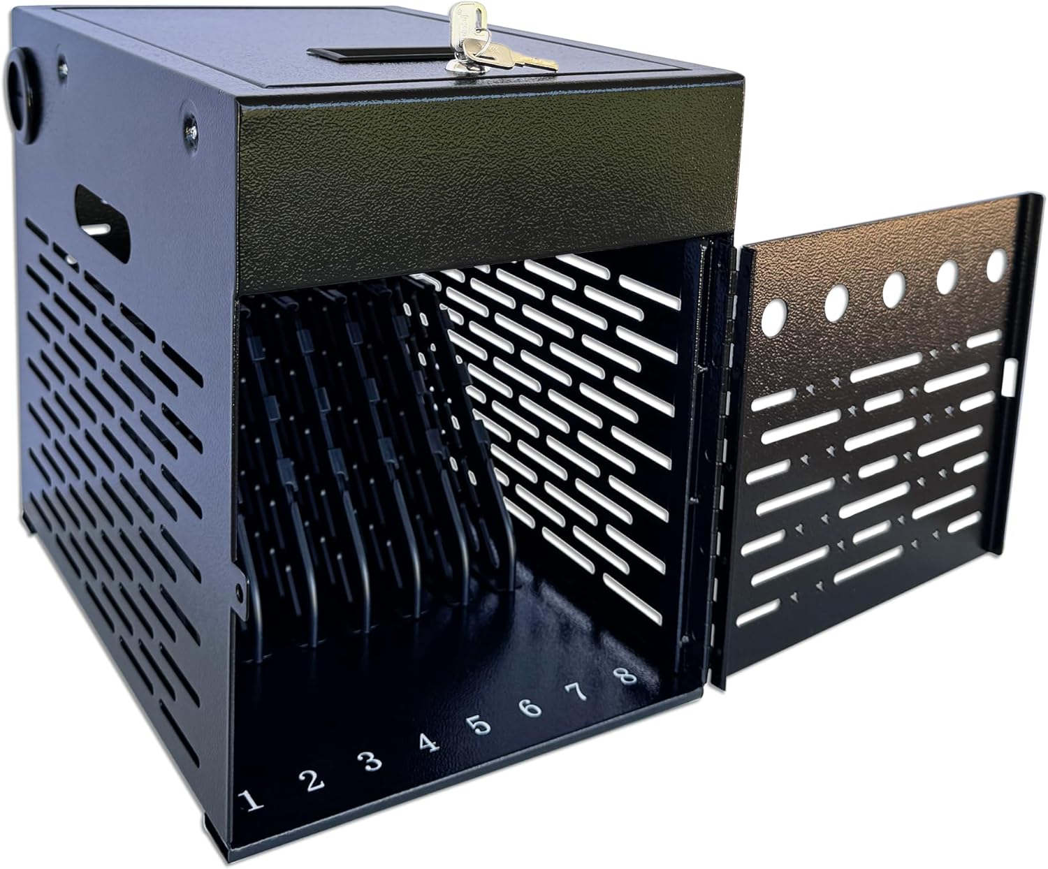 8-Device Tablet Charging Station  Lockable Steel Case Fits 14" Chromebooks  iPads  Laptops & Tablets  Secure Storage with 2 Keys  Ideal for Classrooms  Offices & Hospitals  Black