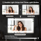 40"x 60"LED Bathroom Mirror, Backlit + Front Lit, LED Bathroom Mirror with Lights for Wall, 3 Colors, Anti-Fog, Dimmable Brightness, Tempered Glass