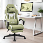 N-GEN GAMING Video Gaming Chair with Footrest Lumbar Support for Home Office High Back Recliner Height Adjustable Ergonomic Comfy Fabric Computer Desk Chair (Green)