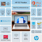 HP 17 Laptop Essential Computer  17.3 IPS FHD Business PC  6-Core AMD Ryzen 5  32GB RAM  1.5TB Storage (1TB SSD + 500GB Ext)  Windows 11 Pro Copilot AI Lifetime Office  HubxcelAccesory  Number Pad