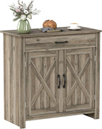 HOMCOM Farmhouse Sideboard Buffet Cabinet, Barn Door Coffee Bar Cabinet with Drawer and Adjustable Shelf for Kitchen, Living Room, Entryway, Gray