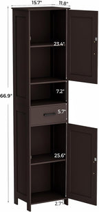 Homhedy 67" H Tall Bathroom Storage Cabinet with 2 Barn Doors and 1 Drawer, Narrow Storage Unit, Adjustable Shelves, Floor Cabinet for Bathroom, Living Room, Entryway, Kitchen, Brown, (15.7" W)