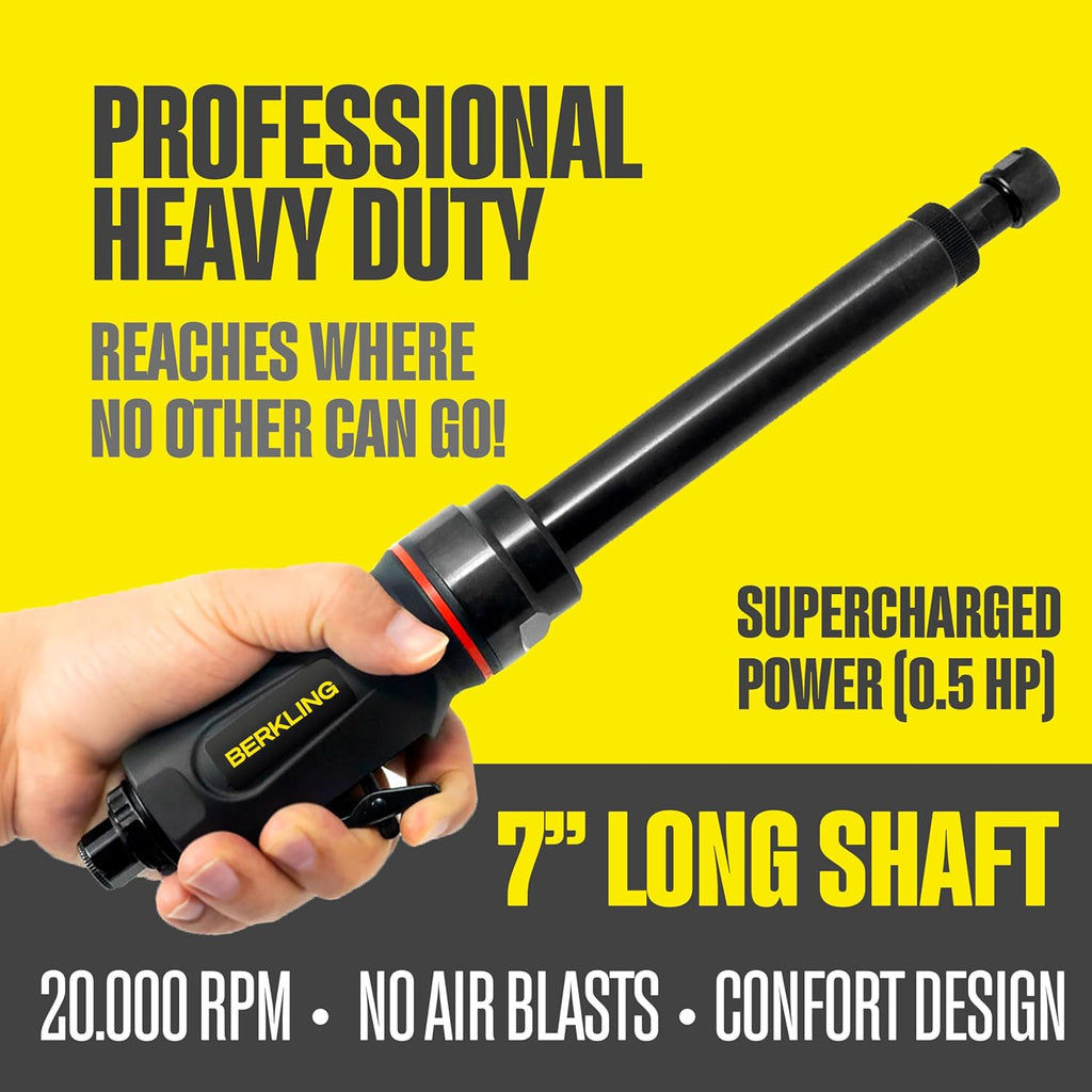 BT 6321-7 1/4" Extra Long Straight Air Die Grinder – Professional-Grade Heavy-Duty Pneumatic Grinder with Variable Speed Control for Precision Grinding, Polishing & Sanding