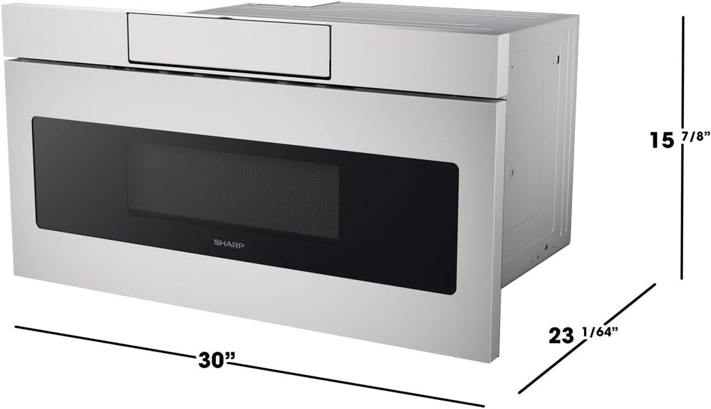 SHARP SMD3070ASY Microwave Drawer Oven, 30-inch, 1.2 Cubic Feet, 950 Watt, Concealed Angled Touch Control Panel with Digital LCD Display, Stainless Steel