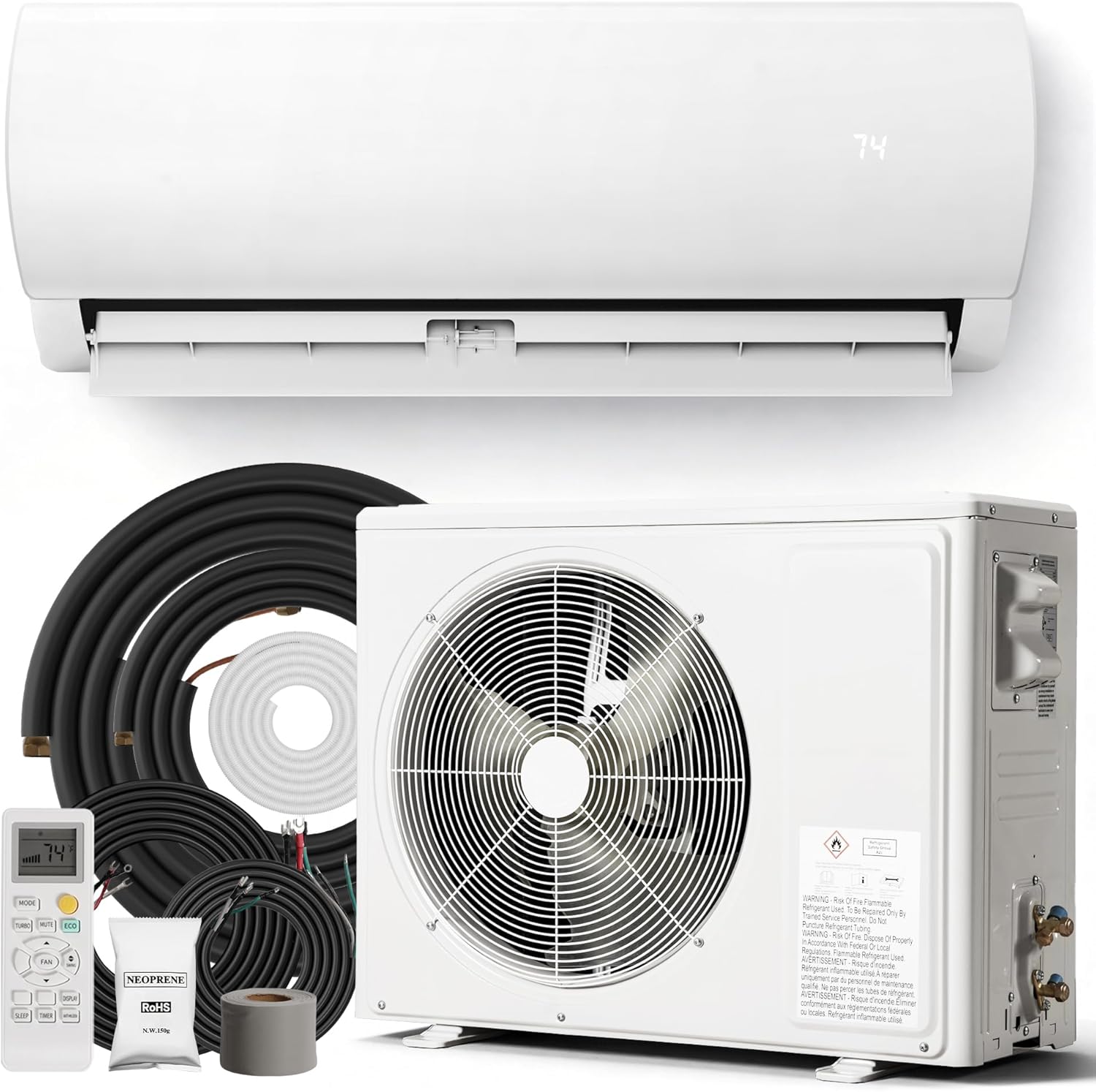 Tehanld Mini Split Ac/Heating System - 12000 BTU Mini Split Air Conditioner with Heat Pump, 19 SEER2 230V Energy Efficient AC Unit Up to 750 Sq.Ft, Complete Installation Kit