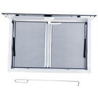 Concession Window 36W x 36H Aluminum Alloy Food Truck Service Window with Sliding Screens & Awning Door, Hydraulic Lift, Locking Mechanism, Versatile for Catering