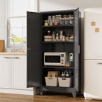 Metal Pantry Cabinet, 61”H Kitchen Pantry Storage Cabinets with 2 Doors & 3 Adjustable Shelves, Black Kitchen Pantries Cabinet, Tall Cabinet with 2 Gold Handles for Dining Room, Living Room