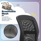 Serta Essential Armless TaskChair, Small Desk Chairs with Wheels, Breathable Mesh Back and Faux Leather, Quality Foam Cushion Seat for Comfort, Minimal Design for Vanity Table, Black