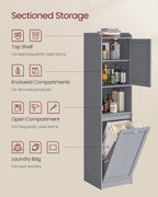 VASAGLE Tall Storage Cabinet, Storage Unit with Removable Laundry Basket, Compartment and Cabinet, for Bathroom, Living Room, 15.8 x 15.8 x 66.9 Inches, Dove Gray UBBC761G02