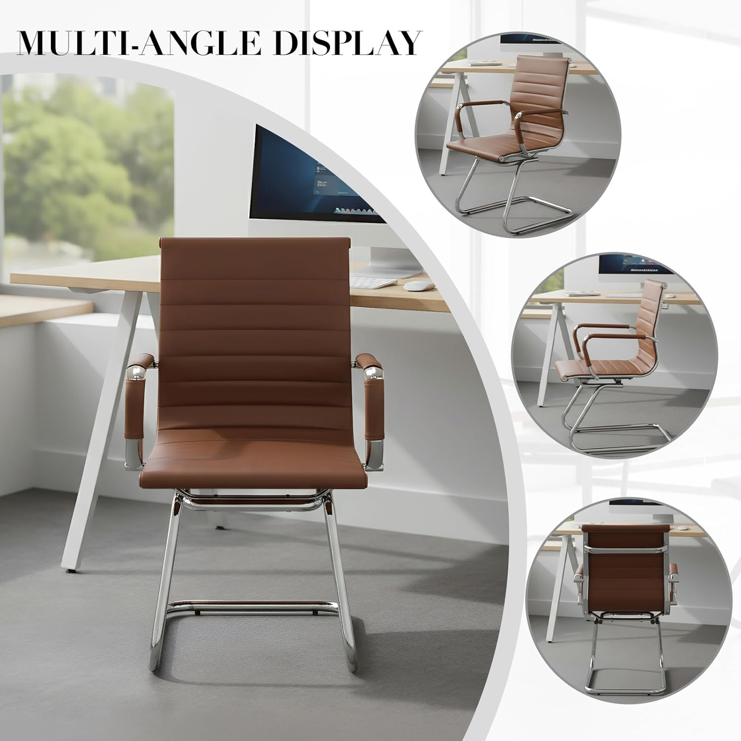 CIMOTA Waiting Room Chairs Leather Office Guest Chair Mid Back Reception Chairs with Sled Base for Meeting/Patient/Conference Room, Coffee Set of 8