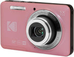 Kodak PixPro Friendly Zoom FZ55 16MP 1080p Full HD Digital Camera (Pastel Pink) Bundle with 128GB SD Card  Battery (2-Pack) and Travel Organizer (4 Items)