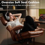 High Back Executive Office Chair with Comfortable Deep Seat,Brown PU Leather Modern Office Chair,Ergonomic Big and Tall Computer Desk Chair with Lumbar Support(Light Brown)