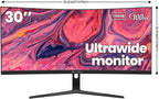 CRUA 30Inch Ultrawide Curved Monitor  21:9 FHD(2560x1080P) VA Computer Monitor  120% sRGB 100HZ 1500R PC Monitors Support FreeSync  Wall-Mounted  with HDMI/DP Display Port-Black