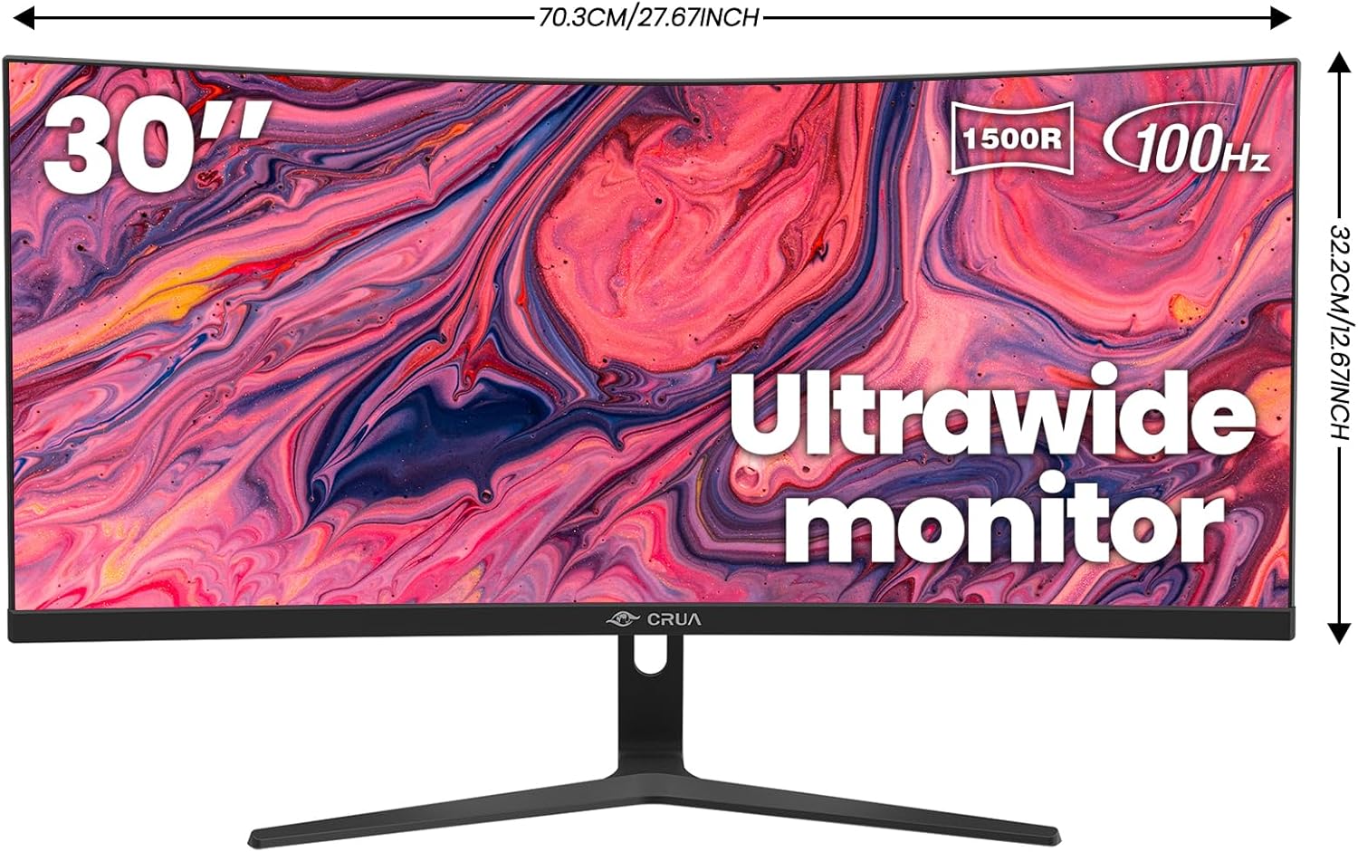 CRUA 30Inch Ultrawide Curved Monitor  21:9 FHD(2560x1080P) VA Computer Monitor  120% sRGB 100HZ 1500R PC Monitors Support FreeSync  Wall-Mounted  with HDMI/DP Display Port-Black
