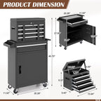Tool Chest, 5 Drawer Rolling Tool Storage Cabinet with Detachable Top Tool Box, Metal Tool Cart with Lockable Wheels & Sliding Drawers for Garage, Workshop