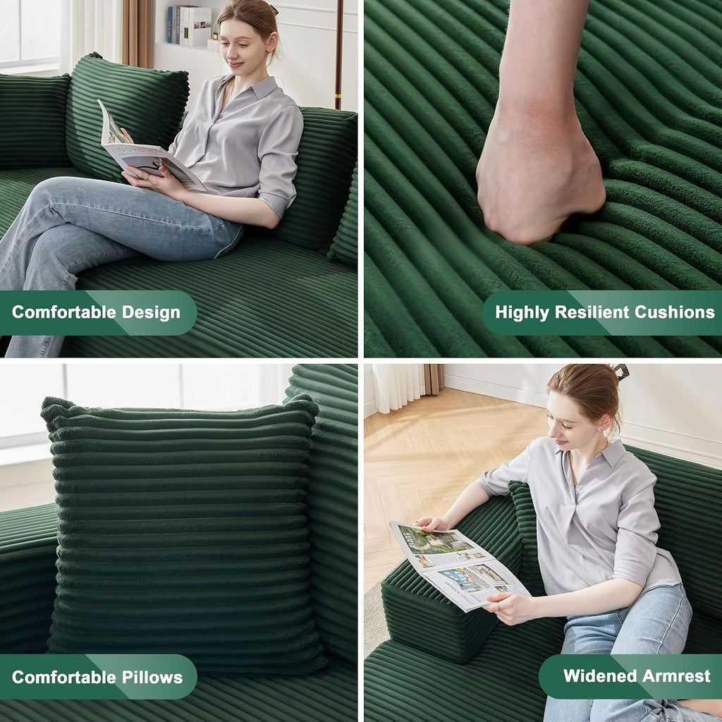 110” Cloud Sectional Couch, Modular Sectional Sofa for Living Room, Boneless Sofa with Deep Seat, Comfy Fluffy Couch with L-Shaped Chaise, No Assembly Required (Left-Facing Chaise, Green)