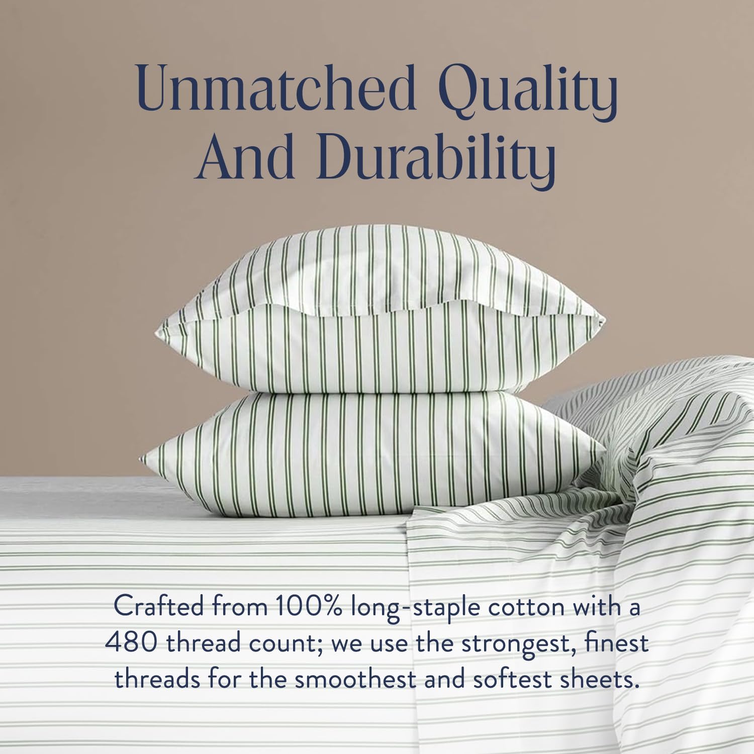 Brooklinen Luxury Sateen Duvet Cover - 100% Cotton, Twin/Twin XL Size in Green Tandem Stripe with Extra-Long Corner Ties and Button Closure - Best Twin/Twin XL Duvet Covers