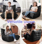 Hobestluk Bean Bag Chair with Memory Foam Ultra Soft Faux Fur Fabric Ergonomic Design Small Bean Bag Couch Beanbag Chair for Living Room Bedroom Playroom(Black Plush Medium)