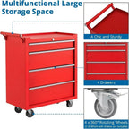 Heavy-Duty Rolling Tool Chest with 4 Lockable Drawers, Featuring a Sturdy Metal Cabinet and Smooth-Wheeling Mobility, Includes Protective Drawer Liners for Secure Storage